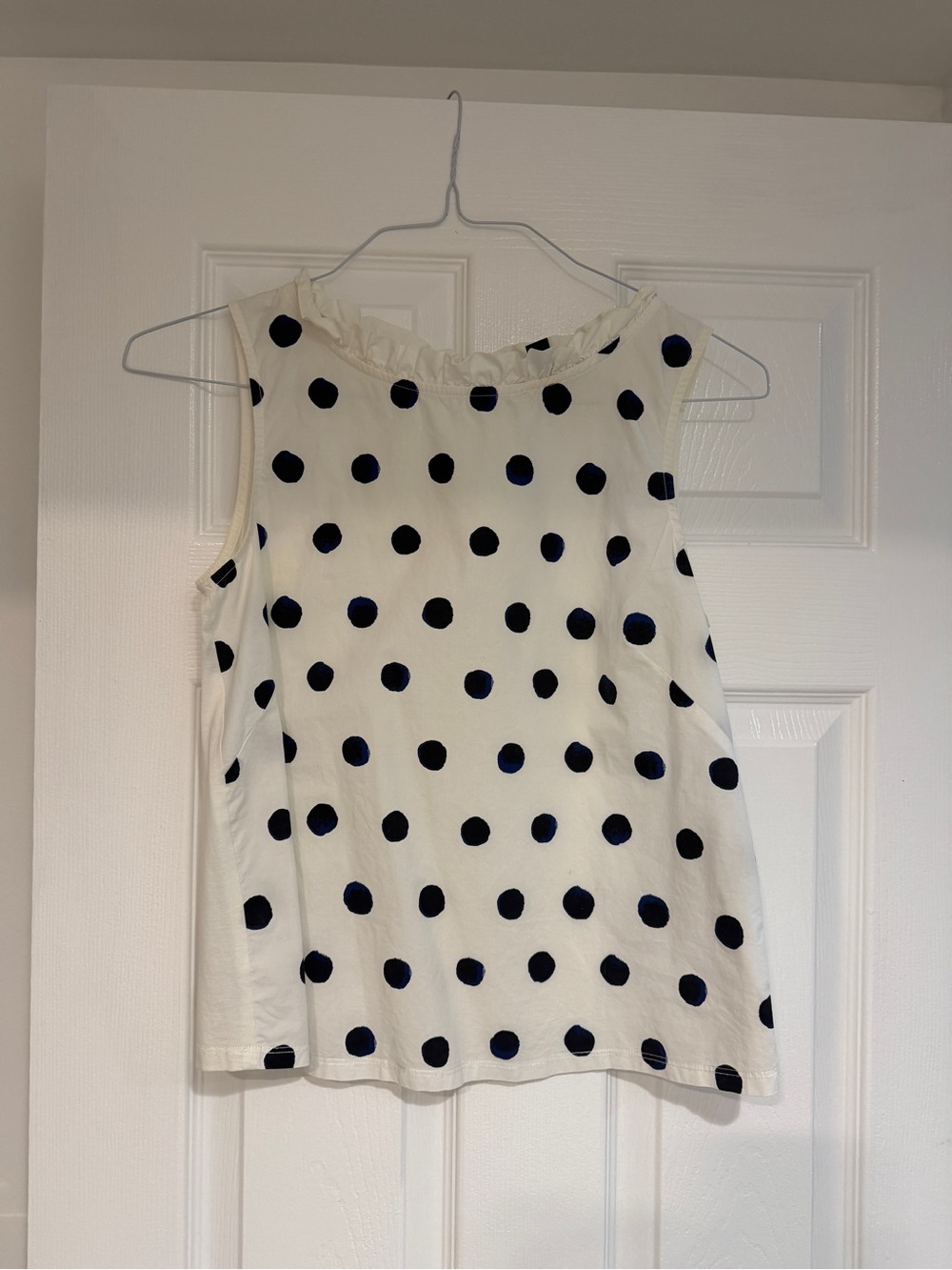 MaxMara Cream Sleeveless Tank with Navy Polka Dots